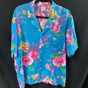 Paradise Beach Club By Mervyns Hawaiian Aloha Shirt Blue No Tag
